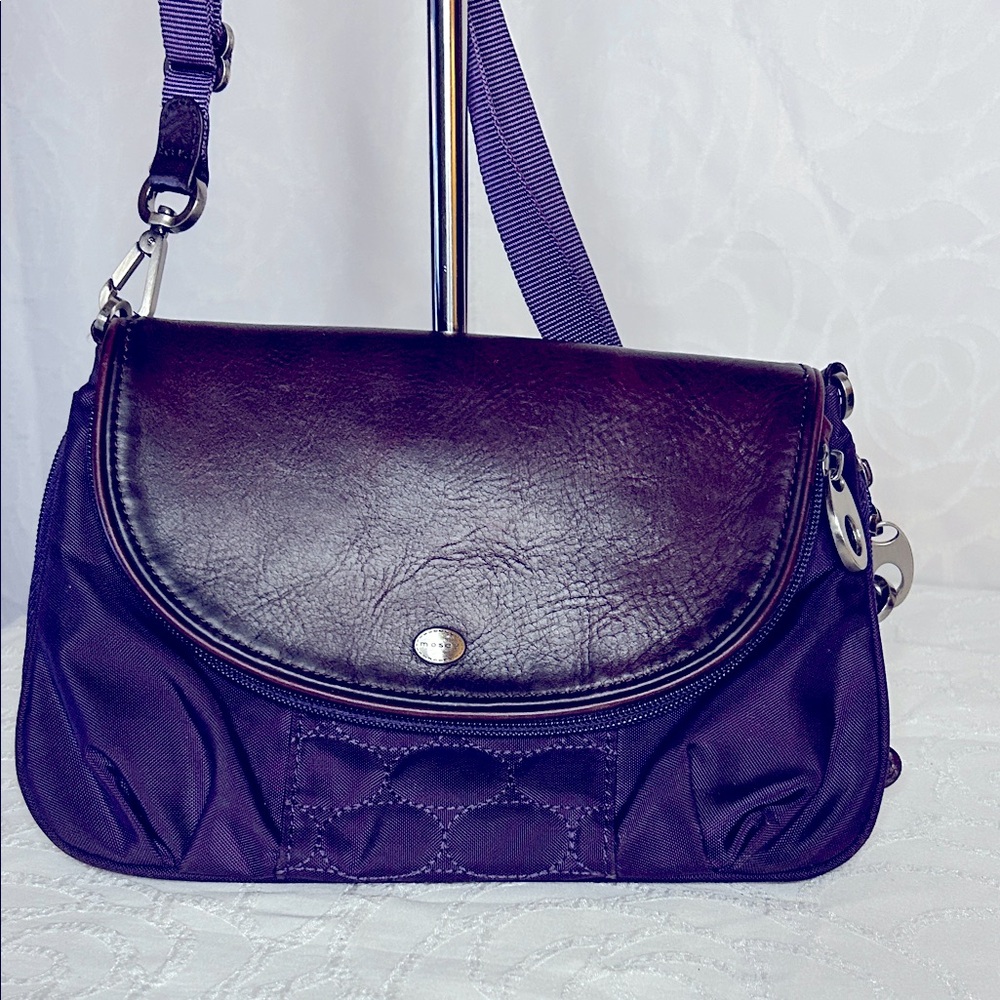 MOSEY purple and brown Life Smiler quilted nylon & leather travel crossbody bag
